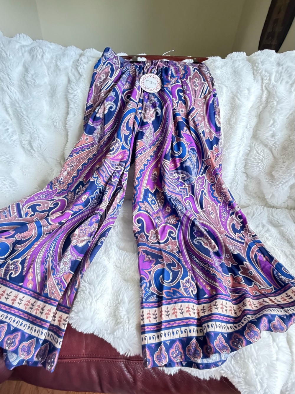 NWT Ungee Boho Paisley Wide Leg Palazzo Multi-Color Boho Pants. Size Medium